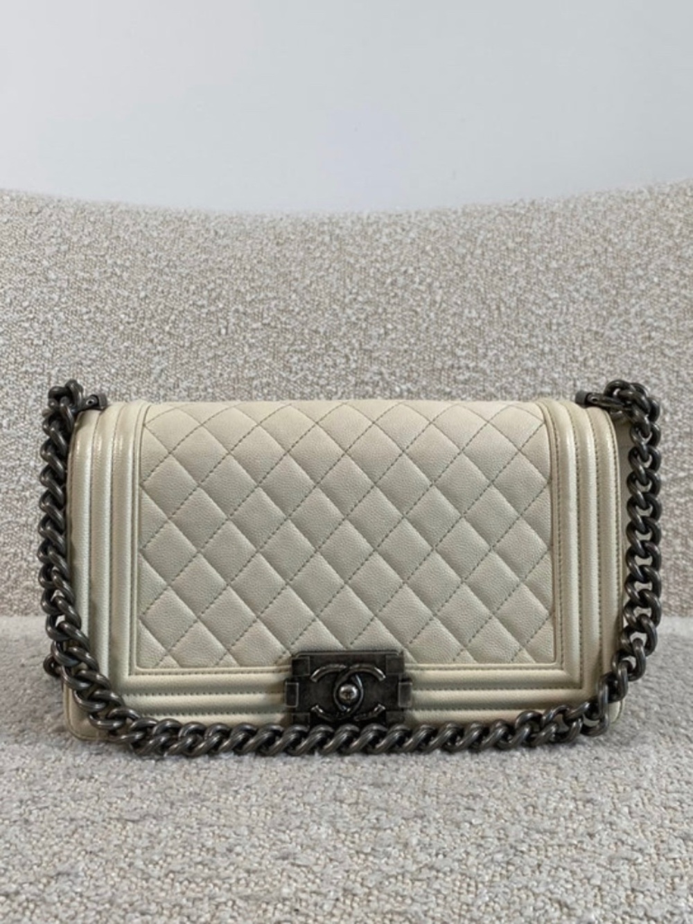 Authentic Pre-Owned Chanel Boy Bag Cream Caviar Ruthenium Hardware Medium